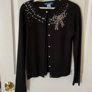 Black Detailed Studded Button Down Sweater